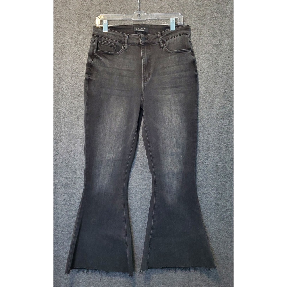Judy Blue Jeans Womens 9/29 Super Flare Black Bell Bottom Raw Hem Bohoβ Stretch